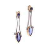 A pair of tanzanite and diamond ear pendants