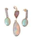 A pair of opal and diamond ear pendants