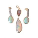 A pair of opal and diamond ear pendants