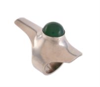 A silver and chrysoprase ring by Henning Koppel for Georg Jensen