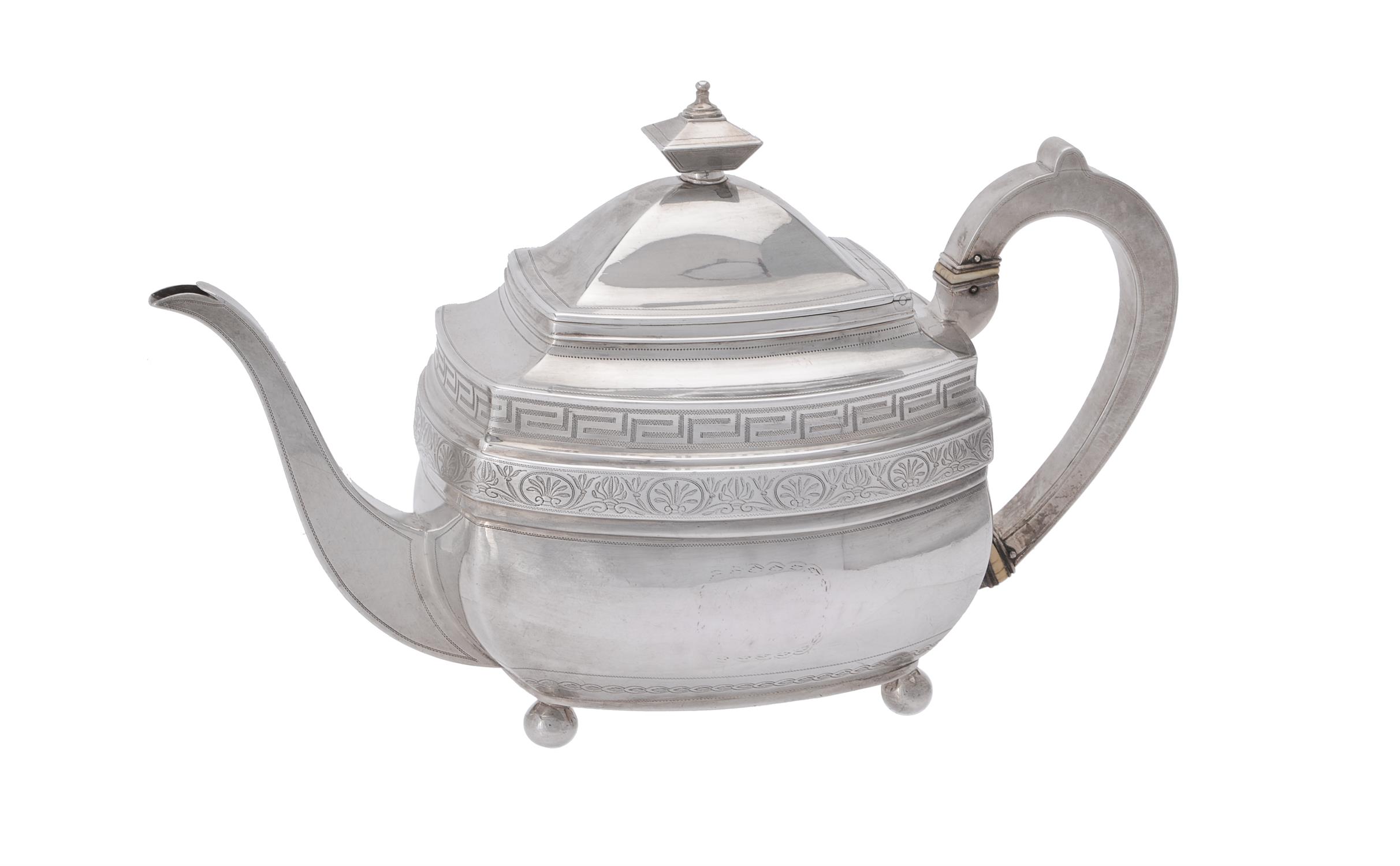 Y A George III silver oblong baluster tea pot by Charles Fox I