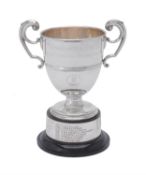 A silver twin handled pedestal trophy cup by Robert Pringle & Sons