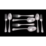 Two Edwardian silver Old English and thread pattern table spoons, dessert spoons and dessert forks