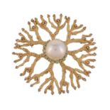 A South Sea Pearl, sapphire and brown diamond brooch by Urart