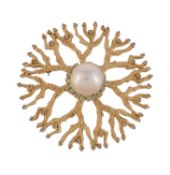 A South Sea Pearl, sapphire and brown diamond brooch by Urart