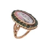 A Continental 1860s emerald and enamel panel ring