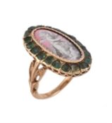 A Continental 1860s emerald and enamel panel ring