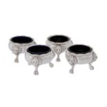 A set of for George III silver cauldron salt cellars by William Sudell
