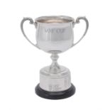 A silver twin handled baluster pedestal trophy cup by Barker Brothers Silver Ltd.