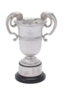 A silver twin handled pedestal trophy cup by Walker & Hall