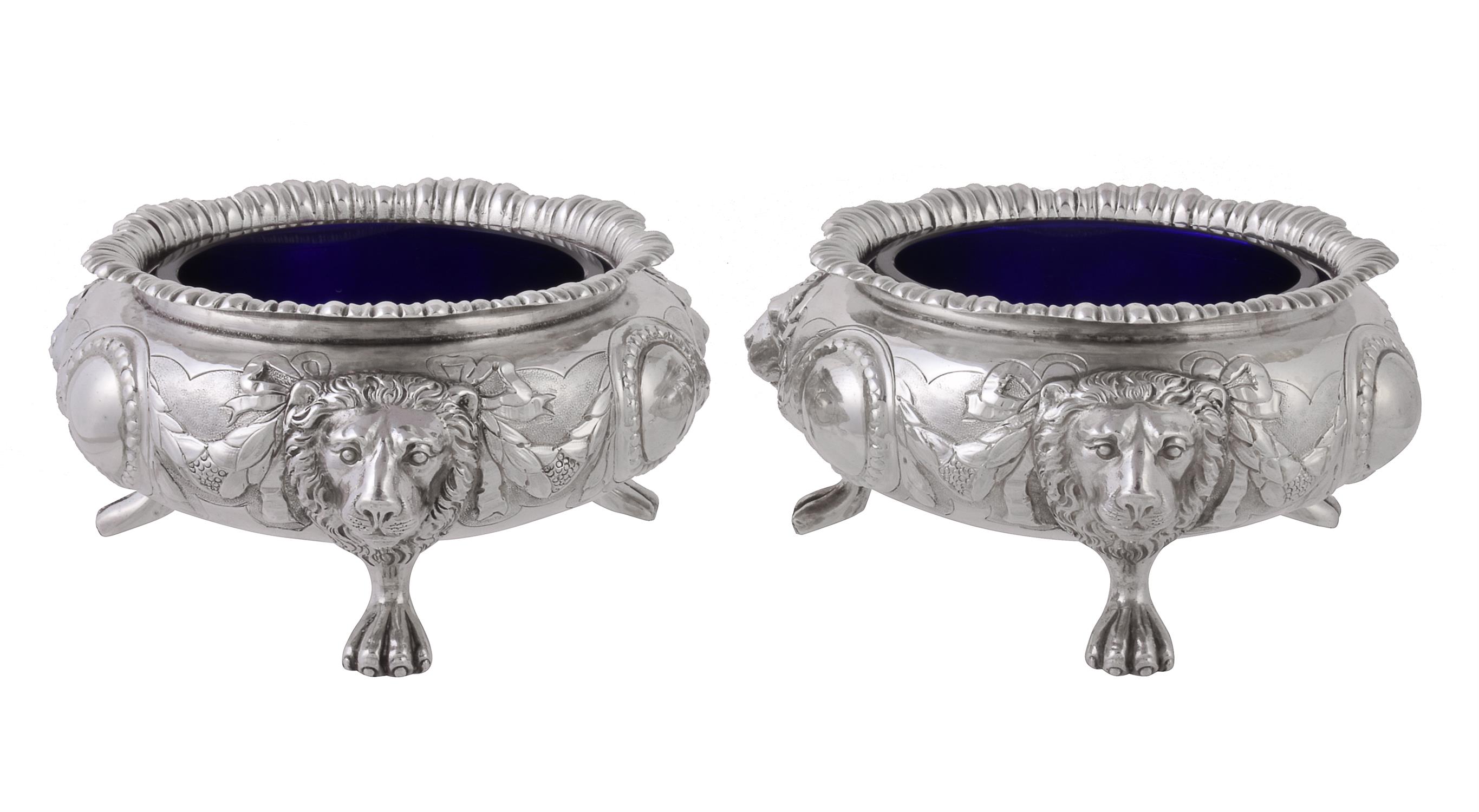 A pair of Victorian silver large cauldron salt cellars by Edward Barnard & Sons