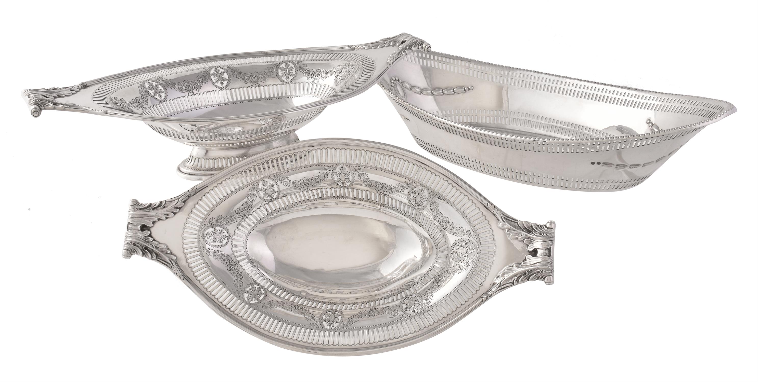 Three silver navette baskets