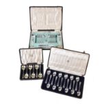 Y Three cased sets of flatware