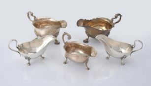 A pair of silver shaped oval sauce boats by Roninson & Co.