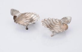 A pair of George III silver shell shaped butter dishes by William Abdy II