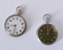 Unsigned, Military base metal keyless wind open face pocket watch