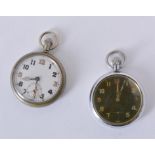 Unsigned, Military base metal keyless wind open face pocket watch