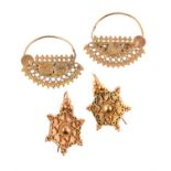 A pair of gold coloured earrings