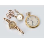 Unsigned, 9 carat gold keyless wind open face pocket watch