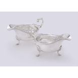 A pair of silver oval sauce boats by Harrison Brothers & Howson