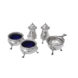 A pair of silver cauldron salts and pepperettes by Mappin & Webb