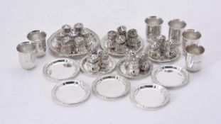 A set of six German silver coloured hammered drinking tots by Kleemann