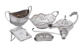 A collection of silver and silver coloured items