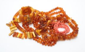 Two graduated polished amber bead necklaces