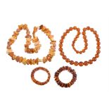 An amber necklace composed of irregular shaped angular beads