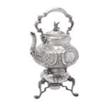 Y An electro-plated baluster kettle on stand