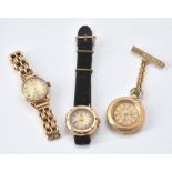 A lady's gold coloured and diamond set wrist watch