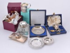 A collection of silver and silver mounted items