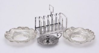 A pair of Victorian silver shaped circular dishes by Martin, Hall & Co.