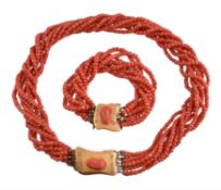 Y A multi strand coral necklace