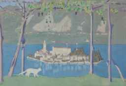 λ Margaret Gere (British 1878-1965), Cat in an island landscape