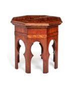 A Moorish walnut and parquetry occasional table