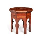 A Moorish walnut and parquetry occasional table