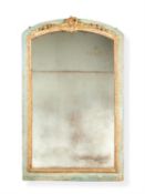 A green painted, parcel giltwood, and composition wall mirror