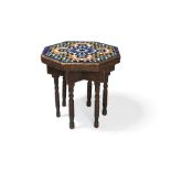 A Moroccan polychrome painted and Zellige mosaic topped occasional table