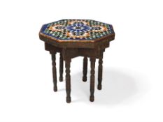 A Moroccan polychrome painted and Zellige mosaic topped occasional table