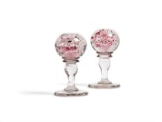 A pair of English lobed glass decorative chimney piece ornaments