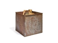 A hammered copper log bin