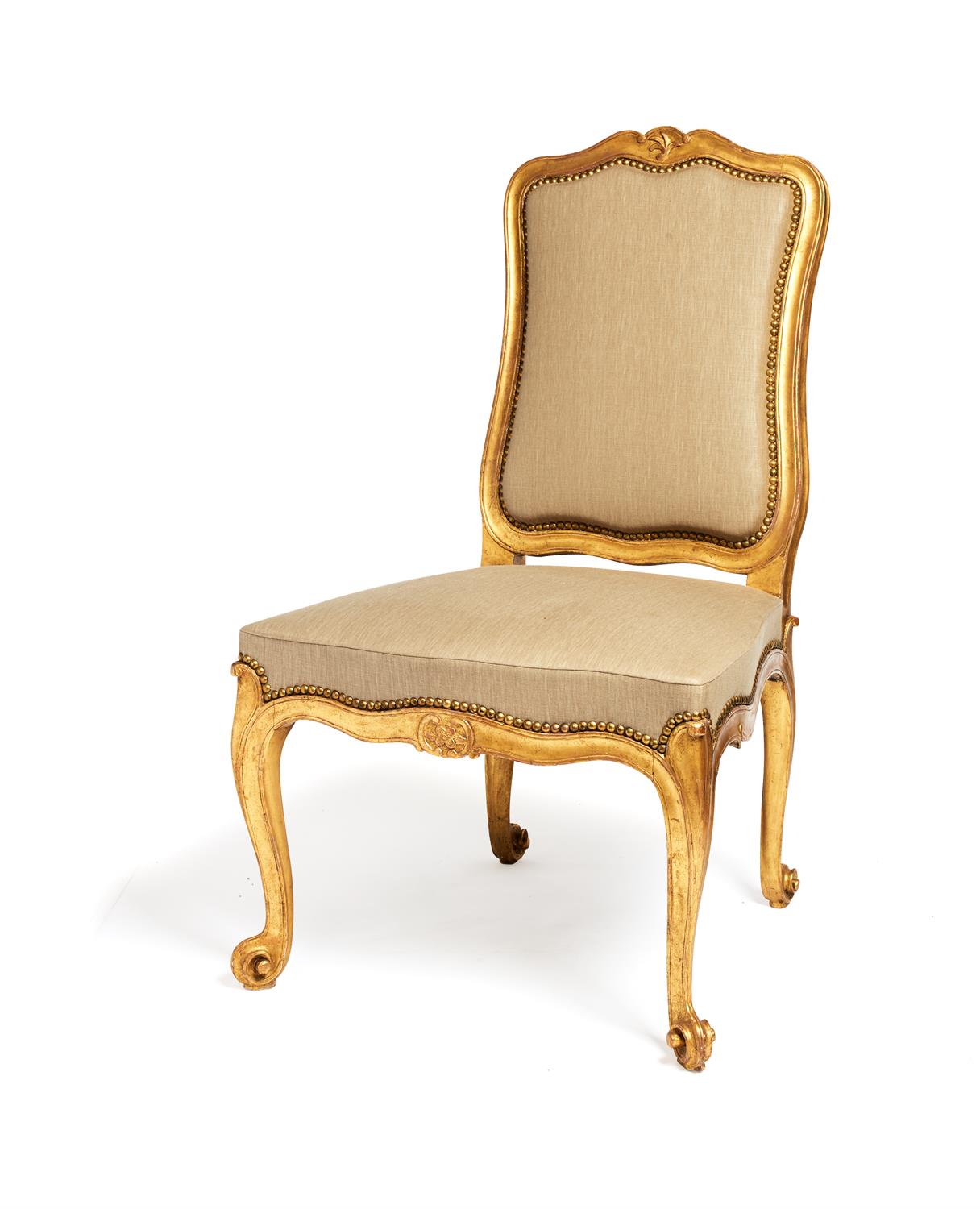 A George II giltwood and upholstered side chair