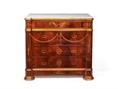 A Continental walnut and specimen marquetry chest of drawers