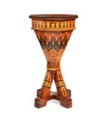 Y A Fine Reformed Gothic walnut and specimen parquetry inlaid trumpet work table