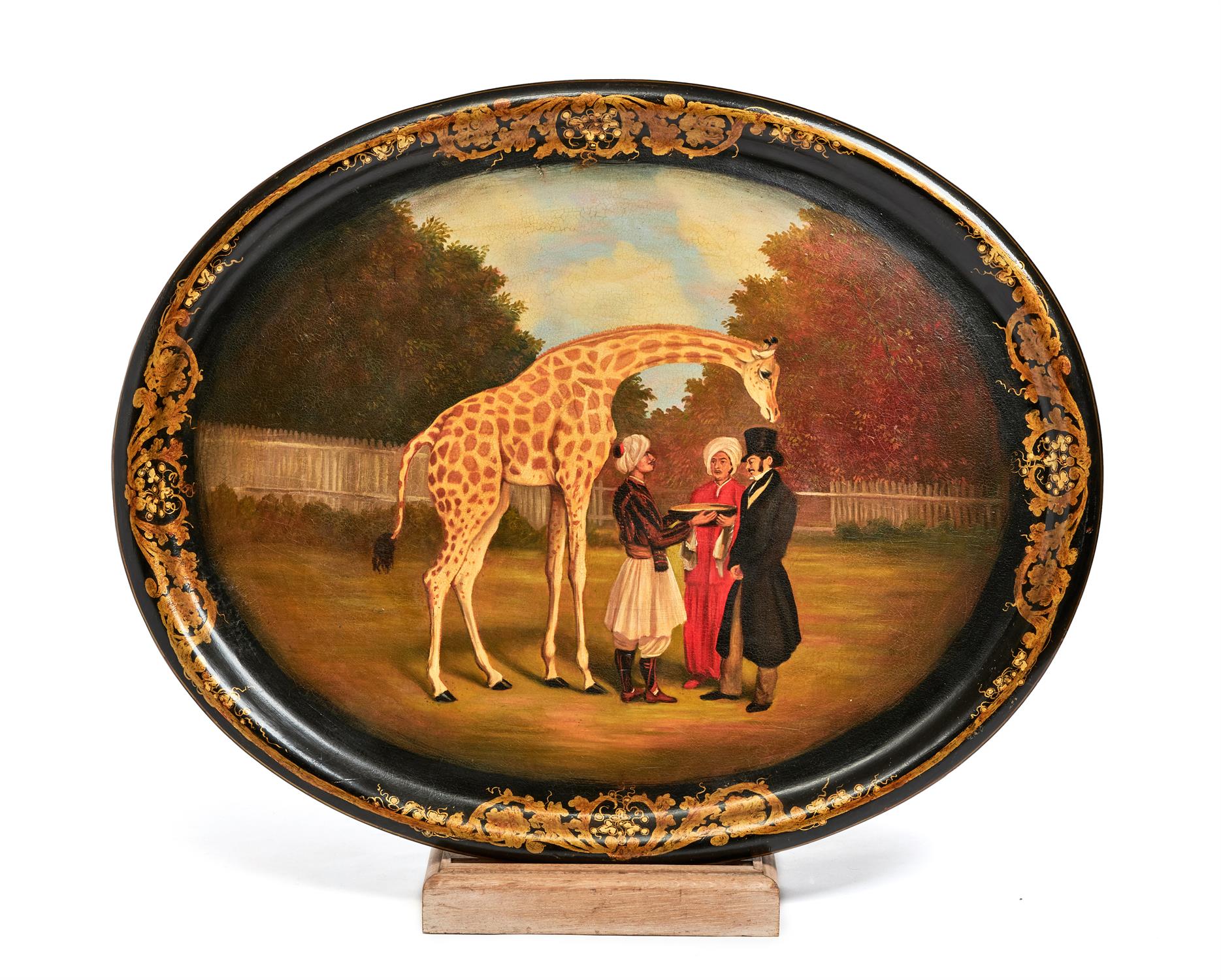 A rare William IV figural papier mache tray by Jennens & Bettridge