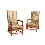 A pair of maple and bird's-eye maple armchairs