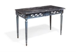 A Louis XVI blue painted console table