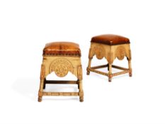 A pair of Aesthetic Movement grey painted and parcel giltwood stools