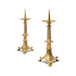 A pair of Victorian brass Gothic Revival pricket candlesticks